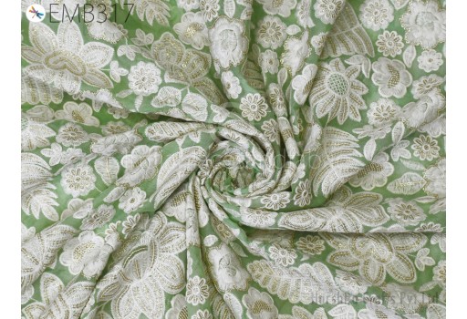 Light Green Indian Wedding Saree Embroidered Fabric by the Yard Georgette Embroidery Sewing Curtain DIY Crafting Summer Women Dress Material Drapery