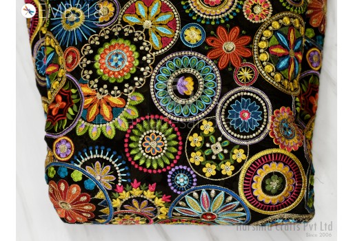 Multicolor Black Indian Embroidered Fabric by the Yard Georgette Embroidery Sewing Curtain DIY Hair Crafting Women Dress Material Drapery Home Décor