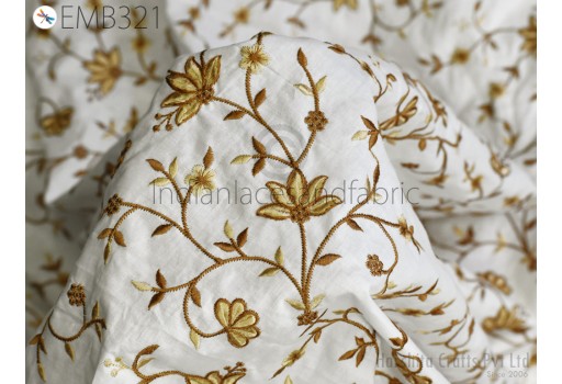 Ivory Embroidered Cotton Fabric by the Yard Indian Embroidery Sewing DIY Crafting Summer Women Kids Dresses Costumes Doll Bag Curtain Cushion Covers