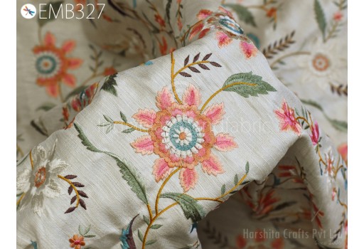 Peach Indian Embroidered by the yard Fabric Sewing DIY Crafting Embroidery Wedding Dresses Fabric Costumes Dolls Bags Cushion Covers Table Runners