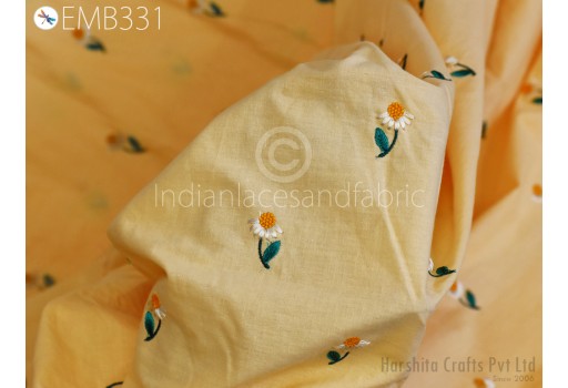Indian Embroidered by the yard Fabric Sewing DIY Crafting Pale Yellow Embroidery Cotton Wedding Dresses Fabric Costumes Dolls Bags Cushion Covers
