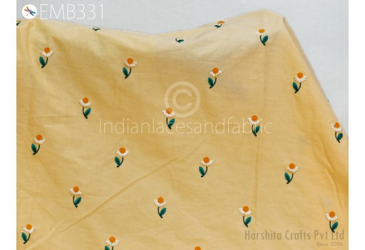 Indian Embroidered by the yard Fabric Sewing DIY Crafting Pale Yellow Embroidery Cotton Wedding Dresses Fabric Costumes Dolls Bags Cushion Covers