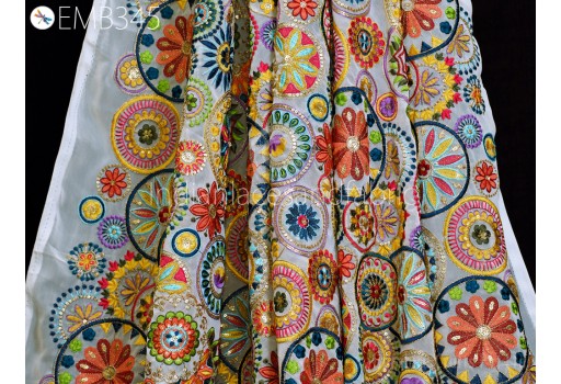 Indian Multicolor Georgette Embroidery Fabric by the Yard Sewing Curtain DIY Wedding Lehenga Crafting Women Dress Material Drapery Home Décor