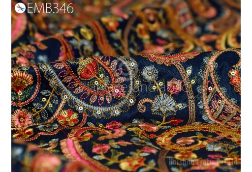 Blue Sequin Embroidery Paisley Fabric by the Yard Sewing DIY Crafting Indian Embroidery Wedding Dresses Blouse Costumes Upholstery Cushion Covers