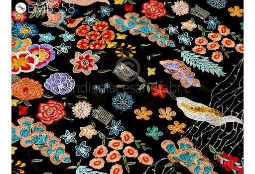 58'' Multicolor Georgette Embroidered Fabric by the Yard Embroidery Sewing Curtain Crafting Indian Women Dresses Material Drapery Home Décor