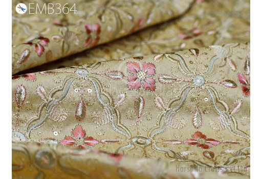 Indian Tan Brown Fabric by the yard Sewing DIY Crafting Embroidery Wedding Dress Bridal Blouses Designer Dolls Costumes Home Décor Fabric