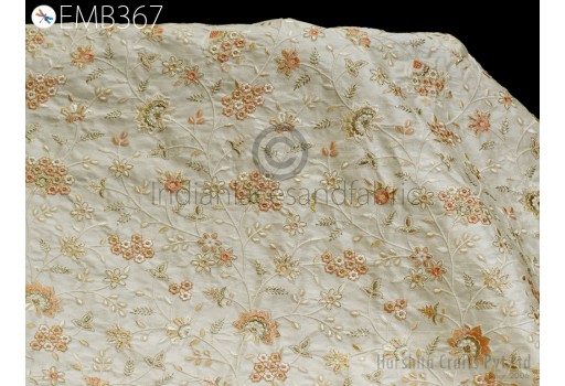 Bridal Costume Blouses Making Ivory Embroidered Fabric by the yard Sewing Crafting Embroidery Wedding Dress Cushions Indian Clothing Fabric