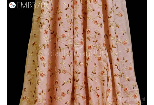 Peach Embroidery Cotton Fabric by the Yard Indian Embroidered Summer Women Dresses Costumes Doll Bag Home Decor Curtain Sewing DIY Crafting