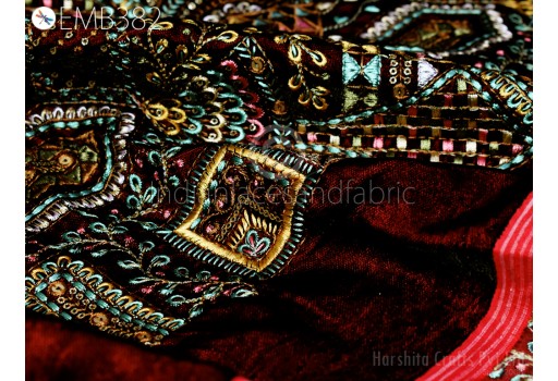 Wedding Lehenga Making Maroon Velvet Embroidery Fabric by the yard Sewing Crafting Bridal Blouses Dress Costumes Tote Bags Cushion Cover Fabric