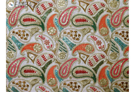 Ivory Embroidered Fabric by the Yard Georgette Embroidery Sewing Curtain Crafting Summer Women Dress Material Drapery Home Decor