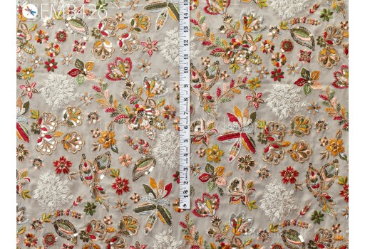 Champagne Embroidered Georgette Fabric by Yard Indian Embroidery Sewing Curtain DIY Crafting Summer Women Dress Material Drapery Bridal Blouses