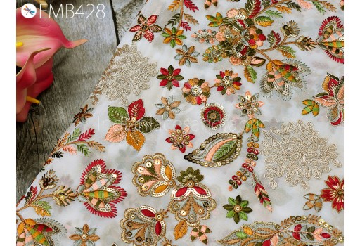 Wedding Material Georgette Cream Embroidery Fabric by Yard Indian Sewing Curtain Crafting Summer Women Dress Drapery Home Decor
