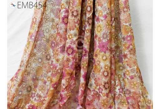 Indian Mauve Georgette Embroidery Fabric by the Yard Sewing Curtain DIY Crafting Summer Women Dress Material Drapery Home Decor