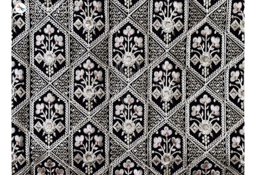 Black Sequins Embroidered Fabric by the yard Sewing DIY Crafting Indian Embroidery Wedding Dress Costumes Cushion Covers Table Runners
