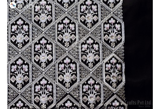Black Sequins Embroidered Fabric by the yard Sewing DIY Crafting Indian Embroidery Wedding Dress Costumes Cushion Covers Table Runners