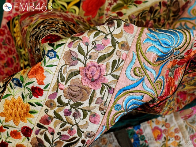 Indian Assorted Embroidered Fabric Remnants Saree Border Sari Trims Remnant for DIY Crafting Junk Journal Sewing Boho Multi Color Embroidery
