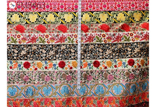 Indian Assorted Embroidered Fabric Remnants Saree Border Sari Trims Remnant for DIY Crafting Junk Journal Sewing Boho Multi Color Embroidery