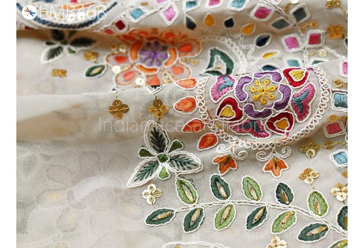 Champagne Georgette Embroidered Fabric by Yard Indian Embroidery Sewing Curtain DIY Crafting Summer Women Dress Material Drapery Home Decor