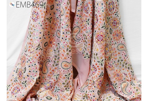 Summer Dress Pink Embroidered Georgette Fabric by Yard Indian Embroidery Sewing DIY Crafting Women Costumes Material Drapery Home Decor