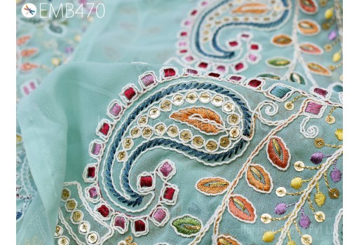 Mint Green Embroidered Georgette Fabric by Yard Indian Embroidery Sewing DIY Crafting Summer Women Dress Material Drapery Home Decor