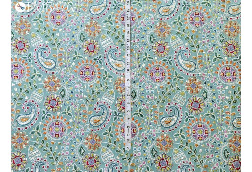 Mint Green Embroidered Georgette Fabric by Yard Indian Embroidery Sewing DIY Crafting Summer Women Dress Material Drapery Home Decor
