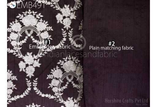 Mauve Embroidered Fabric by the yard Sewing DIY Crafting Indian Embroidery Wedding Dress Costumes Dolls Bags Cushion Covers Table Runners Blouses