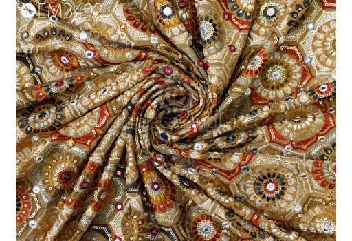 Fawn Embroidered Georgette Fabric by Yard Indian Embroidery Sewing Curtain DIY Crafting Summer Dress Material Drapery Home Decor