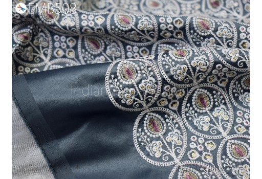 Woman Dress Material Dark Grey Embroidered Fabric by the yard Sewing DIY Crafting Indian Embroidery Wedding Costumes Blouses