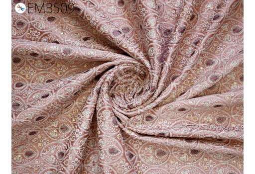 Peachy Pink Embroidered Fabric by the yard Sewing DIY Crafting Indian Embroidery Wedding Dress Costumes Table Runners Blouses