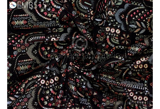 Black Heavy Embroidered Fabric by the yard Sewing Crafting Indian Embroidery Wedding Dress Costumes Dolls Bags Cushion Covers