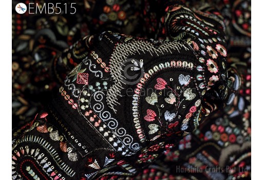 Black Heavy Embroidered Fabric by the yard Sewing Crafting Indian Embroidery Wedding Dress Costumes Dolls Bags Cushion Covers