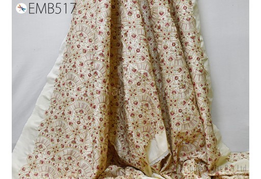 Beige Embroidered Fabric by the yard Sewing DIY Crafting Indian Embroidery Wedding Dress Costumes Dolls Bags Cushion Covers Table Runners Blouses