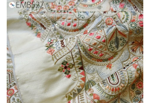 Designer Cream Embroidered Fabric by the yard Sewing DIY Crafting Indian Embroidery Wedding Dress Costumes Cushion Covers Table Runners Fabric