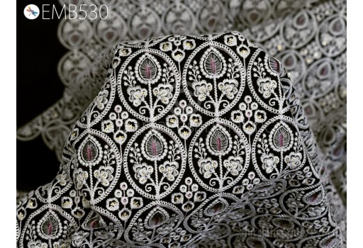 Black Dress Material Embroidered Fabric by the yard Sewing DIY Crafting Indian Wedding Costumes Dolls Bags Cushion Covers Embroidery Fabric