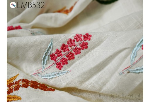 Crafting Sewing Embroidered Organic Cotton Fabric by the Yard Indian Embroidery Fabric DIY Summer Women Dresses Costumes Doll Bag Home Decor Fabric