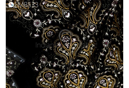 Black Paisley Embroidered Velvet Fabric by the yard Sewing DIY Crafting Wedding Dress Costumes Doll Bags Cushion Covers Table Runner Quilting