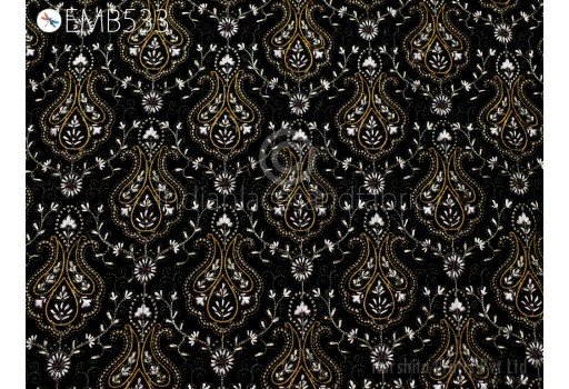 Black Paisley Embroidered Velvet Fabric by the yard Sewing DIY Crafting Wedding Dress Costumes Doll Bags Cushion Covers Table Runner Quilting