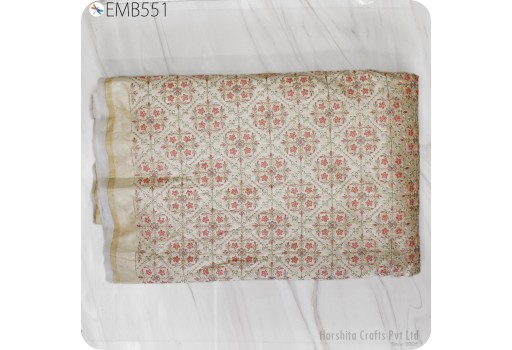 Beige Embroidered Fabric by the yard Sewing DIY Crafting Indian Embroidery Wedding Dress Costumes Dolls Bags Cushion Covers Table Runners Blouses