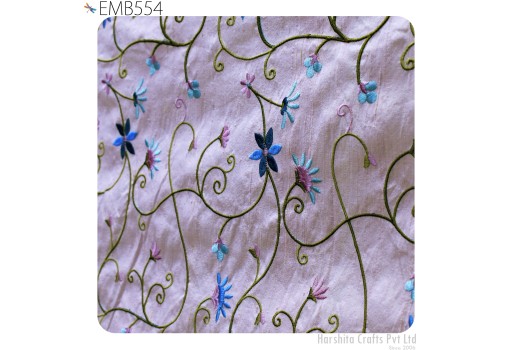 Lavender Pure Dupioni Silk Embroidered Fabric by the yard Sewing Crafting Indian Embroidery Bridal Wedding Dress Costumes Dolls Gift for Mother Wife