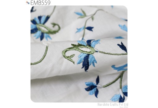 Ivory Summer Costumes Embroidery Cotton Fabric by the Yard Indian Embroidered Sewing Fabric DIY Crafting Women Dresses Doll Bag Curtain