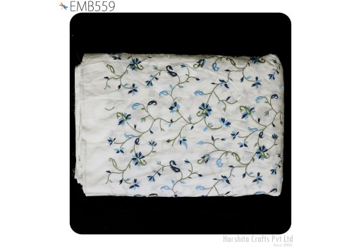 Ivory Summer Costumes Embroidery Cotton Fabric by the Yard Indian Embroidered Sewing Fabric DIY Crafting Women Dresses Doll Bag Curtain