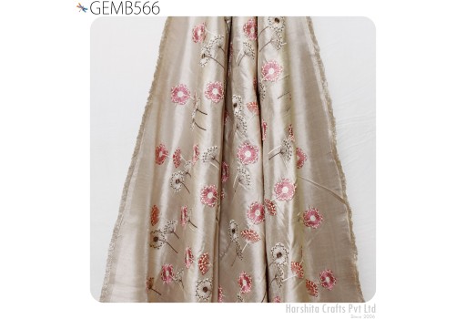 Shell Pink Embroidered Fabric by the yard Sewing DIY Crafting Indian Embroidery Wedding Dress Costumes Bridal Blouses Dolls Bags Cushion Covers