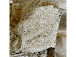 Beige Embroidered Fabric 1.5 Meter Sewing DIY Crafting Indian Embroidery Wedding Dress Costumes Dolls Bags Cushion Covers Table Runners Blouses