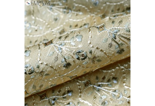 Beige Embroidered Fabric 1.5 Meter Sewing DIY Crafting Indian Embroidery Wedding Dress Costumes Dolls Bags Cushion Covers Table Runners Blouses