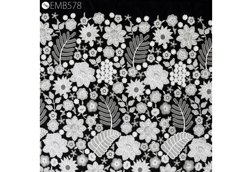 Black Heavy Embroidery Viscose Dupioni Fabric by the Yard Sewing Crafting Wedding Dresses Costumes Dolls Bags Cushion Covers Table Runners Upholstery