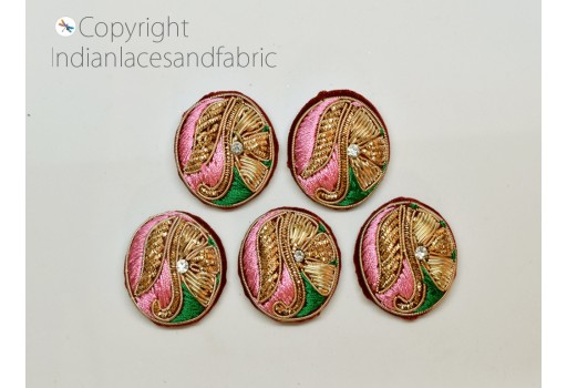 12 Pieces Button Handcrafted Indian Fabric Cloth Covered Embellishment Sewing Zardozi Embroidered Sequins Hand Embroidery Decorative Button