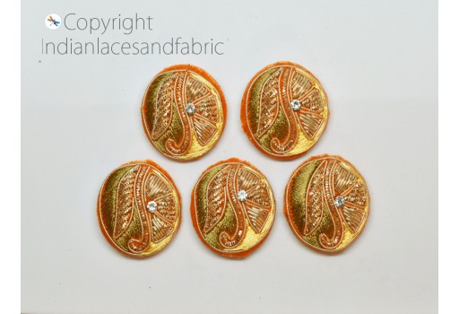 12 Pieces Button Handcrafted Indian Fabric Cloth Covered Embellishment Sewing Zardozi Embroidered Sequins Hand Embroidery Decorative Button