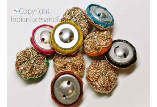 12 Pieces Button Decorative Zardozi Handcrafted Embellishment Indian Embroidered Fancy Hand Embroidery Fabric Cloth Covered Crafting Sewing Beads