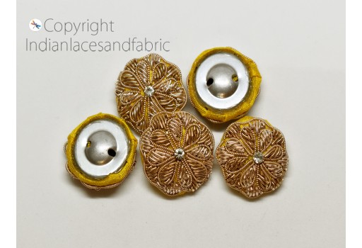 12 Pieces Button Decorative Zardozi Handcrafted Embellishment Indian Embroidered Fancy Hand Embroidery Fabric Cloth Covered Crafting Sewing Beads