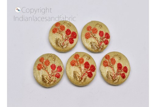 12 Pieces Button Indian Embroidered Handcrafted Collectible Decorative Flower Fabric Buttons Hand Cloth Covered Button Crafting Embellished Button